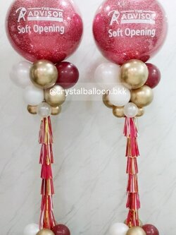 เสาลูกโป่ง เปิดงาน Bubble ขนาด 36" กลิตเตอร์สีแดง 2 เสา พร้อมตกแต่ง สามารถเปลี่ยนสีลูกโป่ง/เปลี่ยนข้อความได้