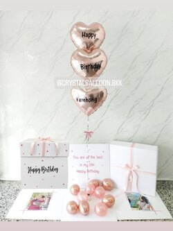 Happy Birthday Surprise Box กล่องเซอร์ไพรส์วันเกิด พร้อมตกเเต่ง ฟอยล์หัวใจ 18" 3 ชิ้น พร้อมตกเเต่ง สามารถใส่รูปได้ 2 ใบ สามารถเปลี่ยนสีลูกโป่ง/เปลี่ยนข้อความ/เปลี่ยนสีฟอยล์ตกเเต่งได้