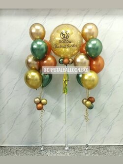 ลูกโป่ง เปิดร้าน Bubble ขนาด 24" กลิตเตอร์สีทอง 1 ลูก พร้อม ช่อลูกโป่งสีโครเมี่ยม ช่อ 7 ลูก 2 ช่อ พร้อมตกแต่ง สามารถเปลี่ยนสีลูกโป่ง/เปลี่ยนข้อความ/เปลี่ยนขนาดได้