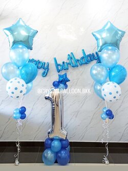ลูกโป่ง วันเกิดเด็กชาย Theme สีฟ้า พร้อมตกแต่ง ช่อลูกโป่งฟอยล์ดาว 24" 2 ช่อ ฟอยล์ตัวเลขตั้งฐาน ขนาด 40" 1 ชิ้น,ฟอยล์ happy birthday สามารถเปลี่ยนสีลูกโป่ง/เปลี่ยนสี-ฟอยล์ตัวเลข/เปลี่ยนข้อความ/เปลี่ยนฟอยล์ตกแต่งได้