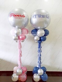 เสาลูกโป่ง เปิดงาน Bubble ขนาด 36" กลิตเตอร์สีเงิน 2 เสา พร้อมตกแต่ง สามารถเปลี่ยนสีลูกโป่ง/เปลี่ยนข้อความได้