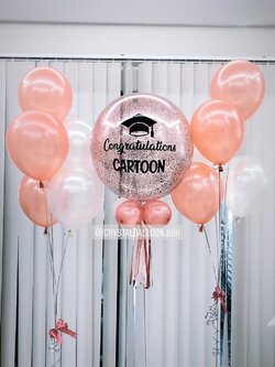 ลูกโป่ง แสดงความยินดี,รับปริญญา Bubble ขนาด 24" สีโรสโกล พร้อม ช่อลูกโป่ง ช่อ 5 ลูก 2 ช่อ พร้อมตกเเต่ง สามารถเปลี่ยนสีลูกโป่ง/เปลี่ยนข้อความ/เปลี่ยนขนาดได้