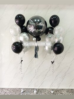 ลูกโป่ง วันเกิด ลูกโป่งยาง สีดำ ขนาด 24" พร้อม ช่อลูกโป่ง ช่อ 7 ลูก 2 ช่อ พร้อมตกแต่ง สามารถเปลี่ยนสีลูกโป่ง/เปลี่ยนข้อความ/เปลี่ยนขนาดได้