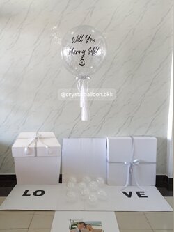 Will You Marry Me Surprise Box กล่องเซอร์ไพรส์ขอแต่งงาน Bubble ขนาด 24" กลิตเตอร์สีขาวมุก พร้อมตกแต่ง สามารถใส่รูปได้ 4 ใบ สามารถเปลี่ยนสีลูกโป่ง/เปลี่ยนข้อความได้