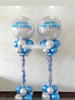 เสาลูกโป่ง เปิดงาน Bubble ขนาด 36" กลิตเตอร์สีเงิน 2 เสา พร้อมตกแต่ง สามารถเปลี่ยนสีลูกโป่ง/เปลี่ยนข้อความได้