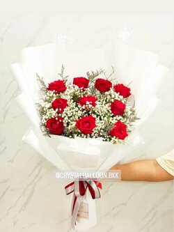 ช่อดอกกุหลาบแดง นำเข้า คัด Size ช่อ 8-10 ดอก 1 ช่อ พร้อมตกแต่ง สามารถเปลี่ยนสีได้