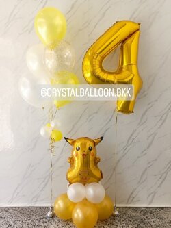 ลูกโป่ง วันเกิดเด็ก ฟอยล์ ปิกาจู ตั้งฐาน 1 ชิ้น พร้อม ช่อลูกโป่ง ช่อ 5 ลูก 1 ช่อ พร้อม ฟอยล์ตัวเลข ขนาด 40" 1 ชิ้น พร้อมตกเเต่ง สามารถเปลี่ยนสีลูกโป่ง/เปลี่ยนสี-ฟอยล์ตัวเลข/เปลี่ยนฟอยล์ตกแต่งได้