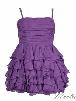 ชุดราตรีสั้น เกาะอกสายเดี่ยว กระโปรงระบาย ผ้าชีฟอง สีม่วง (ใส่ได้ทั้งเกาะอก และสายเดี่ยว)