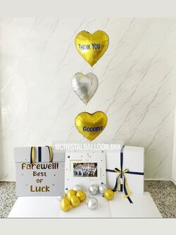 Farewell Surprised Box กล่องเซอร์ไพรส์อำลา ฟอยล์หัวใจ ขนาด 18" 3 ชิ้น พร้อมตกแต่ง สามารถใส่รูปได้ 2 ใบ สามารถเปลี่ยนสีลูกโป่ง/เปลี่ยนข้อความ/เปลี่ยนสี-ฟอยล์ตกแต่งได้