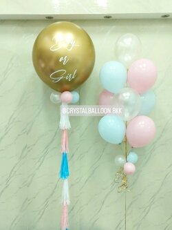 ลูกโป่ง ทายเพศ แบบเจาะ ลูกโป่งยาง ขนาด 36" สีทองอ่อนโครเมี่ยม 1 ลูก พร้อม ช่อลูกโป่ง ช่อ 10 ลูก 1 ช่อ พร้อมตกแต่ง สามารถเปลี่ยนสีลูกโป่ง/เปลี่ยนข้อความ/เปลี่ยนขนาดได้