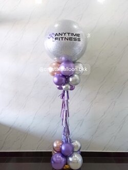 เสาลูกโป่ง เปิดร้าน Bubble ขนาด 36" กลิตเตอร์สีเงิน 1 เสา พร้อมตกแต่ง สามารถเปลี่ยนสีลูกโป่ง/เปลี่ยนข้อความได้