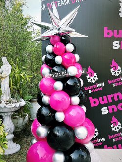 ลูกโป่ง เปิดงาน ต้นลูกโป่งประดับฟอยล์ดาวแฉกใหญ่ 1 ชิ้น Theme ดำ-ชมพู ขนาด 1.5 เมตร พร้อมตกแต่ง สามารถเปลี่ยนสีลูกโป่ง/เปลี่ยนฟอยล์ตกแต่งได้