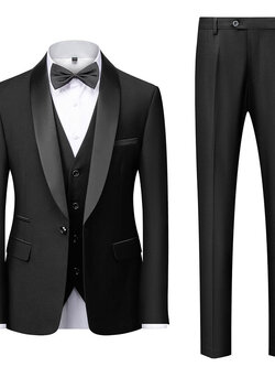 พร้อมเช่า ชุดสูททักซิโด้ สีดำ ปกกล้วย (พร้อมเสื้อกั๊ก) Tuxedo Suit with Shawl Collars