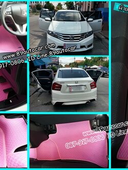 ขายพรมปูพื้นรถเข้ารูป honda city 2012 ลายสนุ๊กสีชมพูขอบชมพู