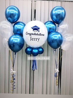 ลูกโป่ง รับปริญญา Bubble ขนาด 24" โทนสี ฟ้า-ขาว พร้อม ช่อลูกโป่ง ช่อ 5 ลูก 2 ช่อ พร้อมตกเเต่ง สามารถเปลี่ยนสีลูกโป่ง/เปลี่ยนข้อความ/เปลี่ยนขนาดได้