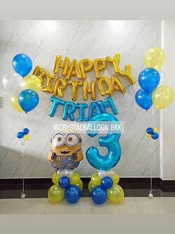 ลูกโป่ง วันเกิดเด็ก Theme ฟอยล์มินเนี่ยน ตั้งฐาน 1 ชิ้น พร้อม ฟอยล์ตัวเลข 40" ตั้งฐาน 1 ชิ้น พร้อมตกแต่ง ฟอยล์ตัวอักษร Happy Birthday 16" 1 ชิ้น,ฟอยล์ตัวอักษร 16" 5 ตัวอักษร สามารถเปลี่ยนสีลูกโป่ง/เปลี่ยนสี-ฟอยล์ตัวอักษร-ฟอยล์ตัวเลข/เปลี่ยน