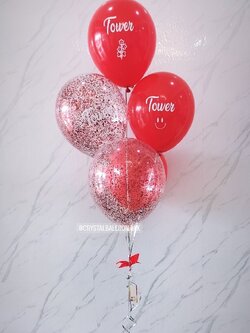 ลูกโป่ง แสดงความยินดี ช่อลูกโป่ง ช่อ 5 ลูก 1 ช่อ Theme สีแดง พร้อมตกแต่ง สามารถเปลี่ยนสีลูกโป่ง/เปลี่ยนข้อความได้