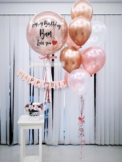 ลูกโป่ง วันเกิด Bubble ขนาด 24" สียอดนิยม พร้อม ป้ายธง Happy Birthday พร้อม ช่อลูกโป่ง ช่อ 1 ช่อ พร้อมตกเเต่ง สามารถเปลี่ยนสีลูกโป่ง/เปลี่ยนสี-ป้ายธง/เปลี่ยนข้อความ/เปลี่ยนขนาดได้