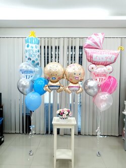 ลูกโป่ง Welcome Baby เด็กแฝด ช่อลูกโป่งฟอยล์ขวดนม ช่อ 7 ลูก 1 ช่อ พร้อมตกแต่ง ช่อลูกโป่งฟอยล์รถเข็นชมพู ช่อ 7 ลูก 1 ช่อ,ลูกโป่งลายหิน USA 2 ลูก สามารถเปลี่ยนสีลูกโป่ง/เปลี่ยนข้อความ/เปลี่ยนสี-ฟอยล์ตกแต่งได้
