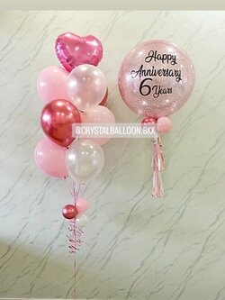 ลูกโป่ง Happy Anniversary Bubble ขนาด 24" กลิตเตอร์สีชมพู 1 ลูก พร้อม ช่อลูกโป่งฟอยล์หัวใจ ขนาด 18" ช่อ 9 ลูก 1 ช่อ Theme สีชมพู พร้อมตกแต่ง สามารถเปลี่ยนสีลูกโป่ง/เปลี่ยนข้อความ/เปลี่ยนขนาด/เปลี่ยนฟอยล์ตกแต่งได้