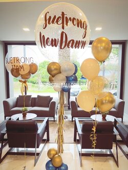 เสาลูกโป่ง เปิดงาน Bubble 36" ขาวมุก พร้อม Bubble USA 24" 1 ลูก พร้อมตกแต่ง ช่อลูกโป่ง 7 ลูก 1 ช่อ สามารถเปลี่ยนสีลูกโป่ง/เปลี่ยนข้อความได้