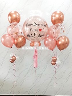 ลูกโป่ง วันครบรอบ Happy Anniversary Bubble ขนาด 24" พร้อมตกแต่ง ช่อลูกโป่ง 5 ลูก 2 ช่อ สามารถเปลี่ยนสีลูกโป่ง/เปลี่ยนข้อความ/เปลี่ยนขนาดได้