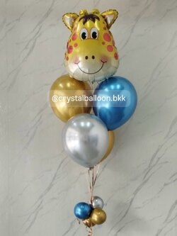 ลูกโป่ง วันเกิดเด็ก ช่อลูกโป่งฟอยล์ยีราฟ 5 ลูก 1 ช่อ สีโครเมี่ยม พร้อมตกแต่ง สามารถเปลี่ยนสีลูกโป่ง/เปลี่ยนฟอยล์ตกแต่งได้