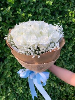 ช่อดอกกุหลาบขาวสด นำเข้า 1 ช่อ พร้อมตกแต่ง สามารถเปลี่ยนสีได้