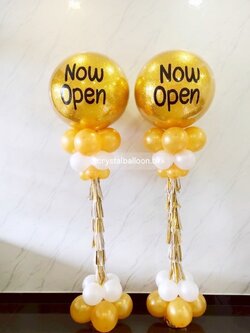 เสาลูกโป่ง เปิดงาน Bubble ขนาด 36" กลิตเตอร์สีทอง 2 เสา พร้อมตกแต่ง สามารถเปลี่ยนสีลูกโป่ง/เปลี่ยนข้อความได้