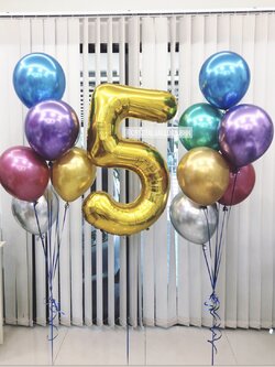 ลูกโป่ง วันเกิดเด็ก ช่อลูกโป่งสีโครเมี่ยม ช่อ 6 ลูก 2 ช่อ พร้อม ฟอยล์ตัวเลข ขนาด 40" 1 ชิ้น พร้อมตกเเต่ง สามารถเปลี่ยนสีลูกโป่ง/เปลี่ยนสี-ฟอยล์ตัสเลขได้