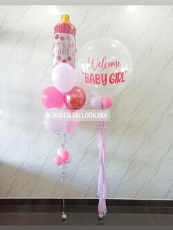 ลูกโป่ง Welcome Baby Bubble ขนาด 36" กลิตเตอร์สีขาวมุก พร้อม ช่อลูกโป่งฟอยล์ขวดนม ช่อ 7 ลูก 1 ช่อ พร้อมตกแต่ง สามารถเปลี่ยนสีลูกโป่ง/เปลี่ยนข้อความ/เปลี่ยนขนาด/เปลี่ยนฟอยล์ตกแต่งได้