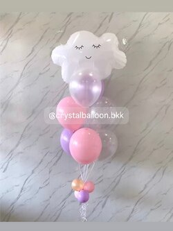 ลูกโป่ง Welcome Baby สีพาสเทลชมพู-ม่วง ช่อลูกโป่ง ฟอยล์ ก้อนเมฆ ช่อ 8 ลูก 1 ช่อ พร้อมตกแต่ง สามารถเปลี่ยนสีลูกโป่ง/เปลี่ยนข้อความ/เปลี่ยนฟอยล์ตกแต่งได้