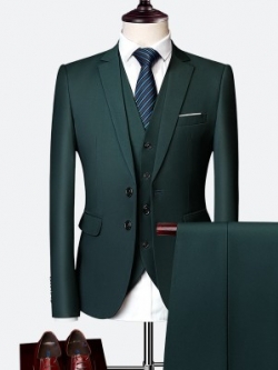 Pre-order ชุดสูทชาย 2 กระดุม สีเขียวเข้ม รุ่น Slim fit