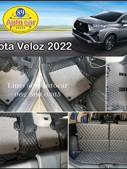 พรมปูพื้นรถยนต์ Toyota Veloz ปูพรม7D สีดำด้ายทอง เสริมด้วยพรมดักฝุ่นสีเทา