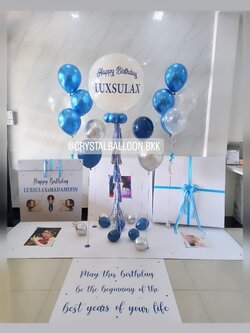 Happy Birthday Surprised Box กล่องเซอร์ไพรส์วันเกิด ลูกโป่งยาง ขนาด 24" พร้อมตกแต่งช่อลูกโป่ง 7 ลูก 2 ช่อ สามารถใส่รูปได้ 4 ใบ สามารถเปลี่ยนสีลูกโป่ง/เปลี่ยนสีข้อความได้