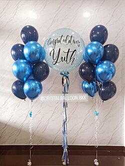 ลูกโป่ง แสดงความยินดี Bubble ขนาด 36'' Theme Dark Blue พร้อม ช่อลูกโป่ง ช่อ 9 ลูก 2 ช่อ พร้อมตกเเต่ง สามารถเปลี่ยนสีลูกโป่ง/เปลี่ยนข้อความ/เปลี่ยนขนาดได้