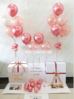Farewell Surprised Box กล่องเซอร์ไพรส์อำลา ลูกโป่ง 4 ลูก พร้อม ช่อลูกโป่ง ช่อ 5 ลูก 2 ช่อ พร้อมตกแต่ง สามารถใส่รูปได้ 3 ใบ สามารถเปลี่ยนสีลูกโป่ง/เปลี่ยนข้อความได้
