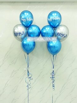 ลูกโป่ง วันเกิด ช่อลูกโป่งสีโครเมี่ยม ช่อ 5 ลูก 2่ ช่อ Theme สีน้ำเงินโครเมี่ยม-เงินโครเมี่ยม พร้อมตกแต่ง สามารถเปลี่ยนสีลูกโป่ง/เปลี่ยนข้อความได้