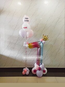 ลูกโป่ง วันเกิดเด็ก ลูกโป่งช่อ 5 ลูก 1 ช่อ พร้อมตัวเลขตั้งฐาน 40" , พร้อมตกแต่ง สามารถเปลี่ยนสีลูกโป่ง/เปลี่ยนข้อความได้