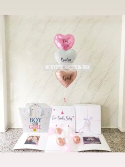 Gender Reveal Surprised Box กล่องทายเพศ ฟอยล์หัวใจ ขนาด 18" 3 ชิ้น พร้อมตกแต่ง สามารถใส่รูปได้ 2 ใบ สามารถเปลี่ยนสีลูกโป่ง/เปลี่ยนข้อความ/เปลี่ยนสี-ฟอยล์ตกแต่งได้