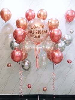 ลูกโป่ง งานแต่ง Bubble ขนาด 24" พร้อม ช่อลูกโป่งโครเมี่ยม 7 ลูก 2 ช่อ พร้มตกแต่ง ลูกโป่งฟองอากาศ 4 เส้น สามารถเปลี่ยนสีลูกโป่ง/เปลี่ยนข้อความ/เปลี่ยนขนาดได้
