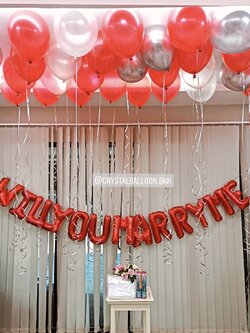 ลูกโป่ง Will You Marry Me Theme สีแดง พร้อม ตัวอักษร 14 ตัวอักษร พร้อมตกแต่ง ลูกโป่งลอยฝ้า 30 ลูก,พลุ 1 อัน,Veil+สายสะพาย Bride To Be 1 Set สามารถเปลี่ยนสีลูกโป่ง/เปลี่ยนสี-ตัวอักษรได้