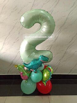 ลูกโป่ง วันเกิดเด็ก ฟอยล์ตัวเลข 40" สีเขียวพาสเทล ตั้งฐาน 1 ชิ้น Theme ไดโนเสาร์ พร้อมตกแต่ง สามารถเปลี่ยนสีลูกโป่ง/เปลี่ยนสีฟอยล์ตัวเลข/เปลี่ยนฟอยล์ตกแต่งได้