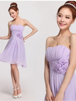 พร้อมเช่า ชุดราตรีสั้น ชุดเพื่อนเจ้าสาว สีม่วงอ่อน Lavender Lv-001B