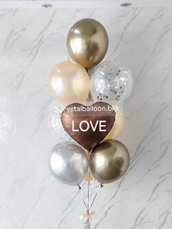 ลูกโป่งแบบช่อ ช่อลูกโป่ง ฟอยล์หัวใจ ขนาด 18" สีน้ำตาล ช่อ 10 ลูก 1 ช่อ สีทองอ่อนโครเมี่ยม-เงินโครเมี่ยม/ส้มมุก ลูกโป่งใส ใส่คอนเฟตติ พร้อมตกแต่ง สามารถเปลี่ยนสีลูกโป่ง/เปลี่ยนข้อความ/เปลี่ยนฟอยล์ตกแต่งได้