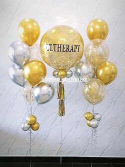 ลูกโป่ง เปิดร้าน Bubble ขนาด 24" สีทอง พร้อมตกแต่ง ช่อลูกโป่งโครเมี่ยม 7 ลูก 2 ช่อ,สีใส ใส่กลิตเตอร์ สามารถเปลี่ยนสีลูกโป่ง/เปลี่ยนข้อความ/เปลี่ยนขนาดได้