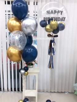 ลูกโป่ง วันเกิด Bubble USA ขนาด 24" Theme Dark Blue พร้อม ช่อลูกโป่ง ช่อ 7 ลูก 1 ช่อ,ลูกโป่งใส ใส่กลิตเตอร์ พร้อมตกเเต่ง สามารถเปลี่ยนสีลูกโป่ง/เปลี่ยนข้อความได้