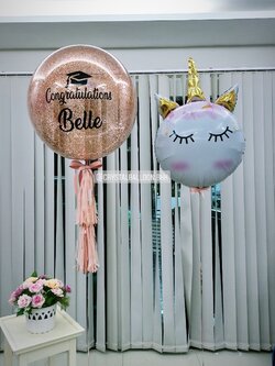 ลูกโป่ง แสดงความยินดี,รับปริญญา Bubble ขนาด 24" พร้อม ฟอยล์ลูกโป่งหัว Unicorn พร้อมตกเเต่ง สามารถเปลี่ยนสี/ฟอยล์ตกแต่งได้