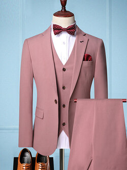Pre-order ชุดสูทชาย เนื้อผ้าฟูเด้ง สีชมพู (พร้อมเสื้อกั๊ก)