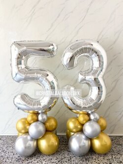 ลูกโป่ง วันเกิด ฟอยล์ตัวเลข ขนาด 40" ตั้งฐาน 2 ชิ้น พร้อมตกแต่ง สามารถเปลี่ยนสีลูกโป่ง/เปลี่ยนสี-ฟอยล์ตัวเลขได้